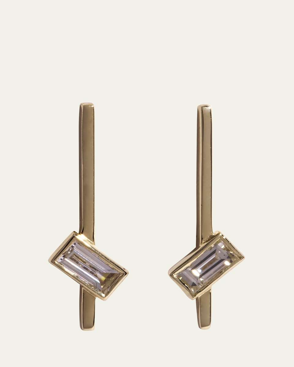 Curious Bird 14k Yellow Gold Diamond Baguette Bar Stud Earrings